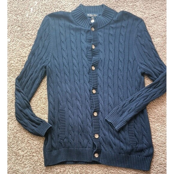 Brooks Brothers Supima Cotton Cardigan Sweater Men's XXL Cable Knit Navy Blue - Picture 1 of 9